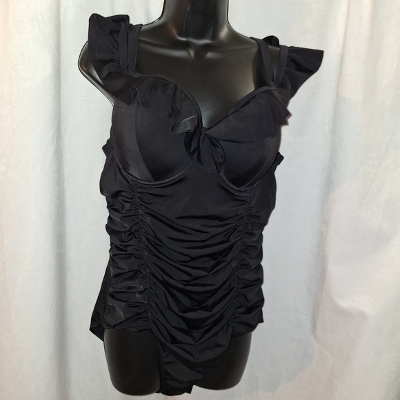 Torrid Black Ruched Ruffled Bodysuit - Picture 1 of 5